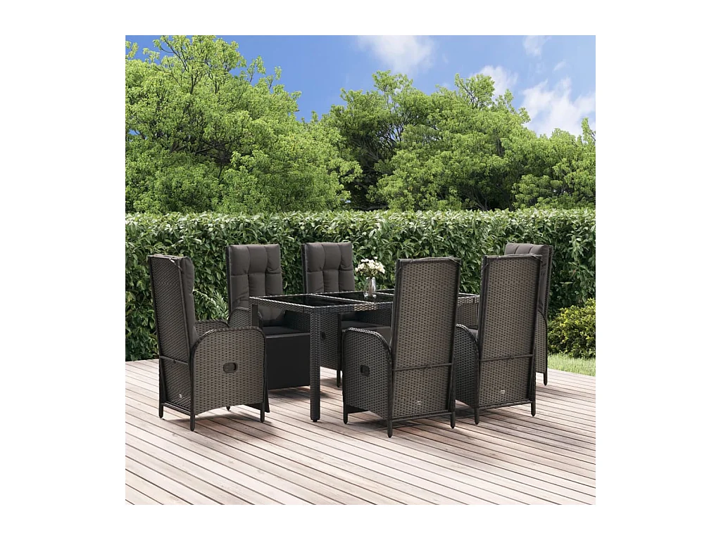 7-delige Tuinset met kussens poly rattan zwart en grijs