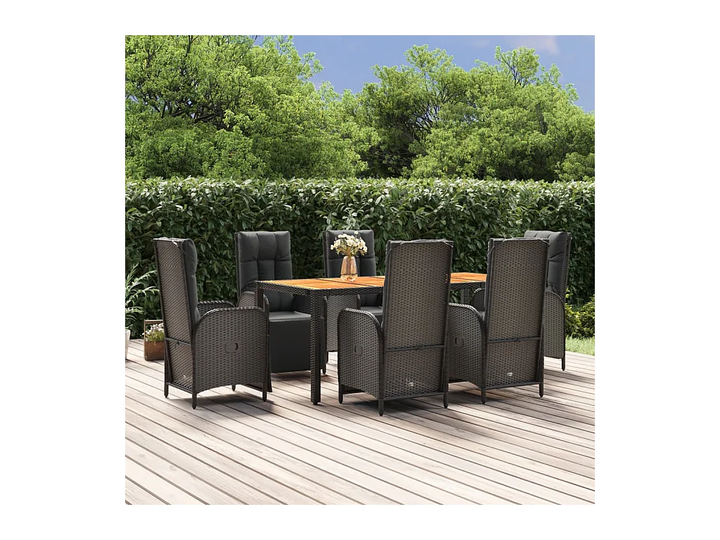 7-delige Tuinset met kussens poly rattan zwart