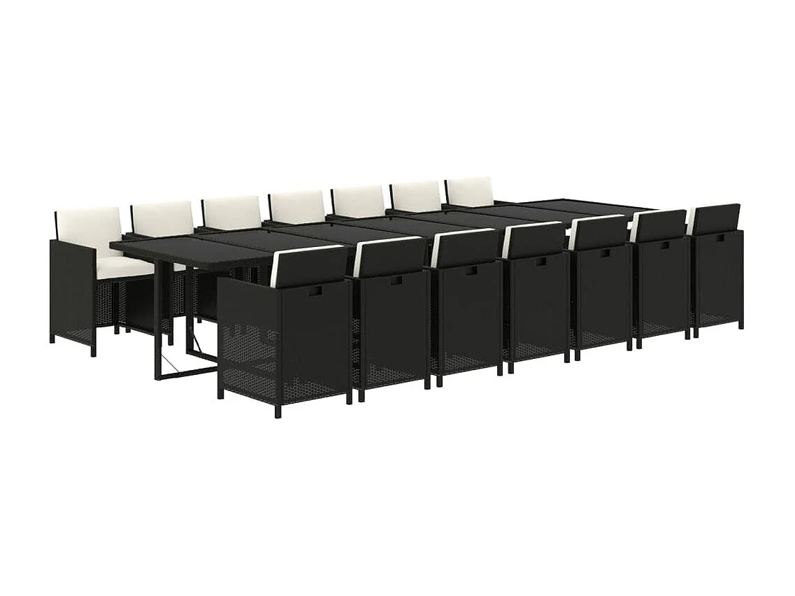 Set comedor de jardín 15 piezas con cojines ratán sintético negro