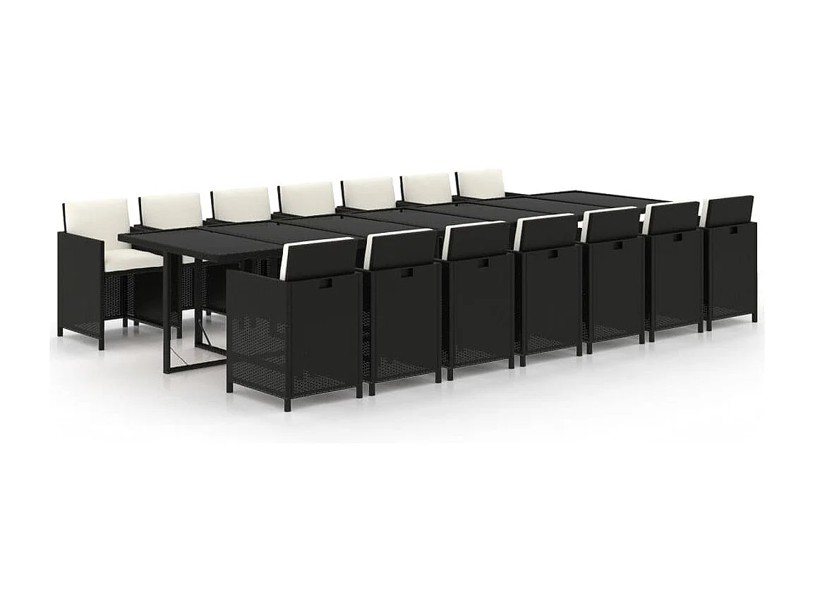 15 peças conjunto jantar p/ jardim c/ almofadões vime PE preto