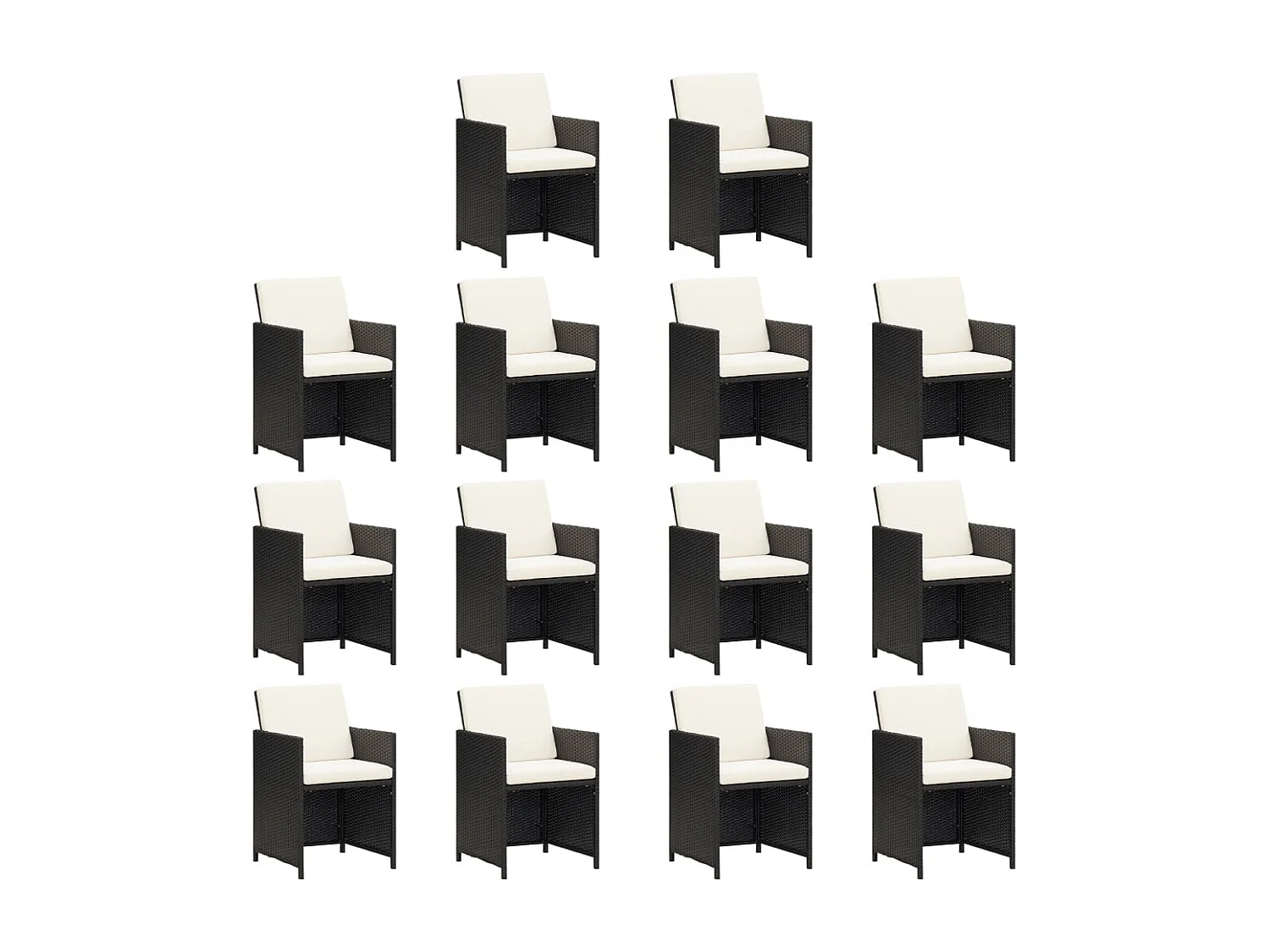 15 peças conjunto jantar p/ jardim c/ almofadões vime PE preto