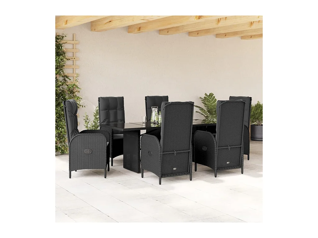7-delige Tuinset met kussens poly rattan zwart