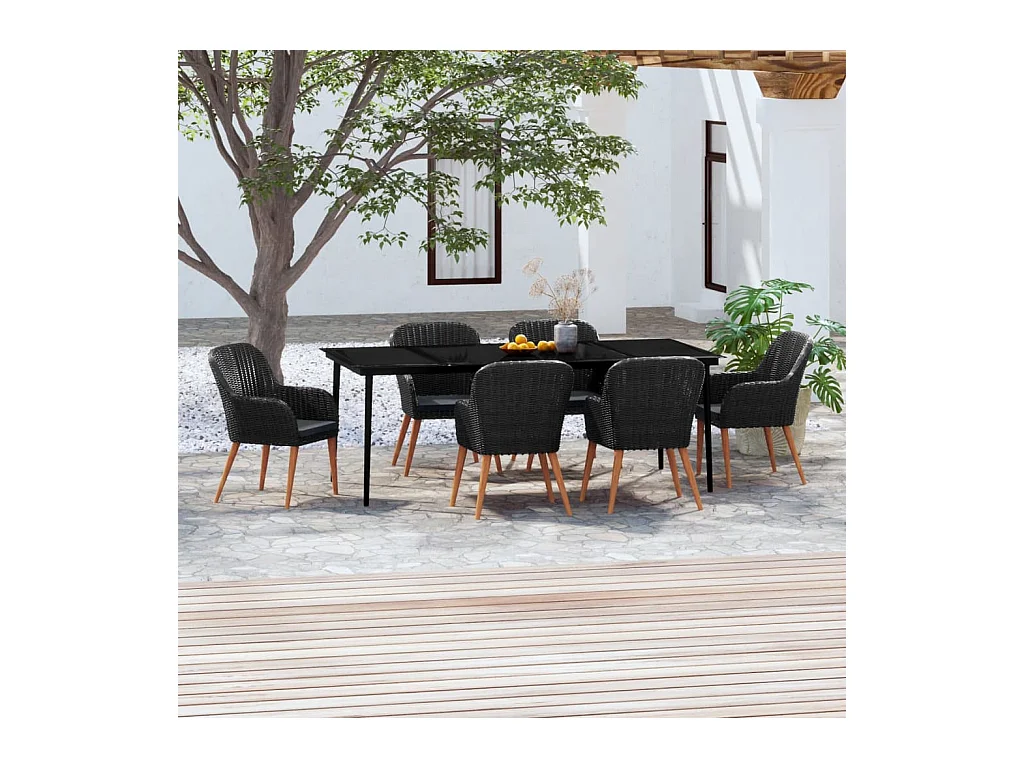 Juego de comedor de jardín 7 piezas con cojines negro