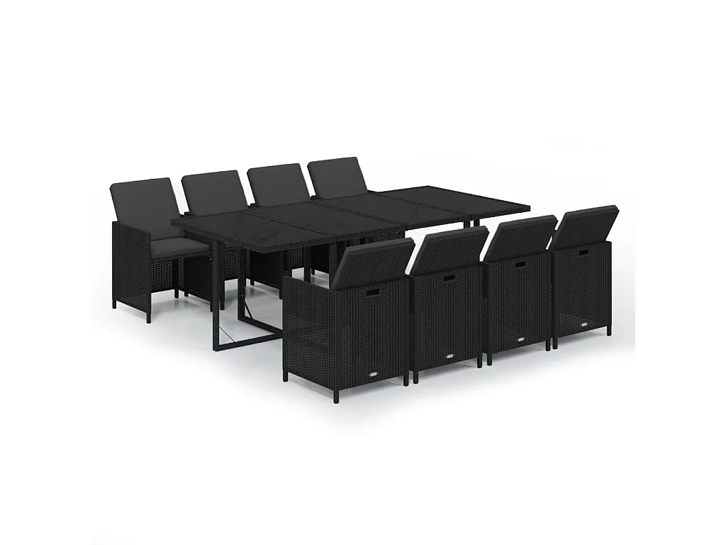 Set de comedor jardín 9 piezas con cojines ratán sintético negro