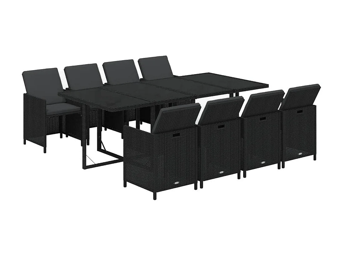 Set de comedor jardín 9 piezas con cojines ratán sintético negro