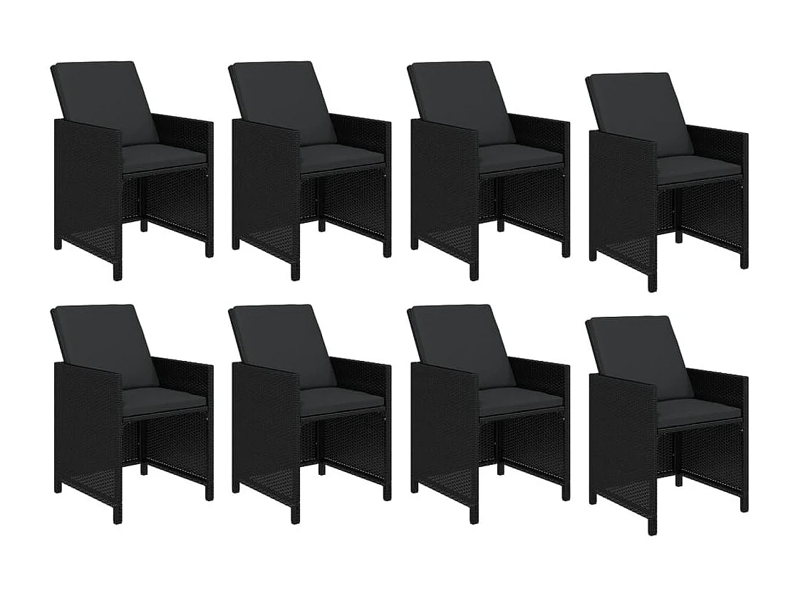 Set de comedor jardín 9 piezas con cojines ratán sintético negro
