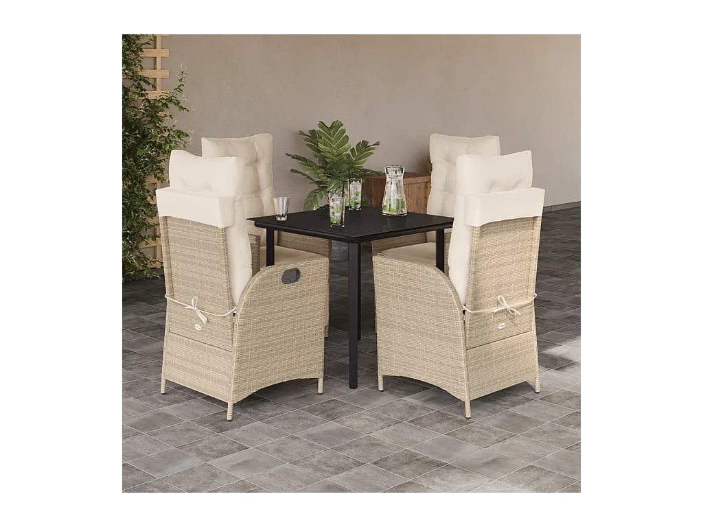 Set comedor de jardín 5 piezas con cojines ratán sintético beige