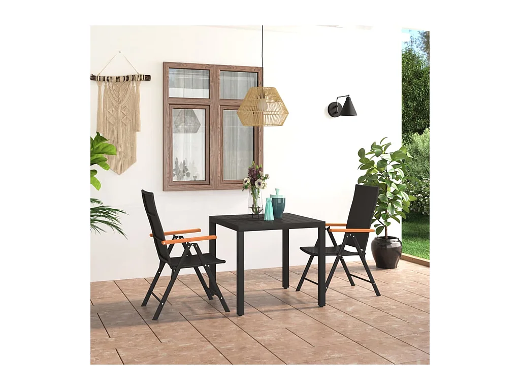 Ensemble de salle à manger de jardin 3 pièces Noir et marron