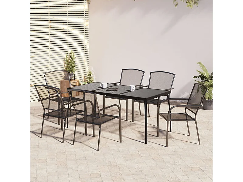 7 peças conjunto de jantar para jardim aço antracite