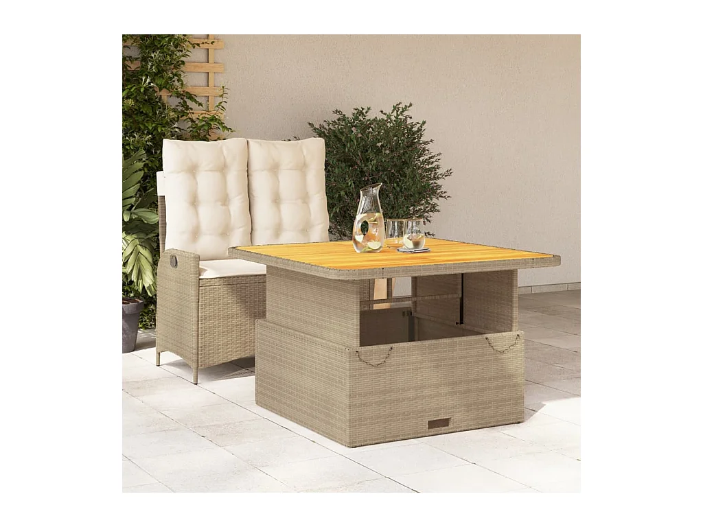 2-delige Tuinset met kussens poly rattan beige