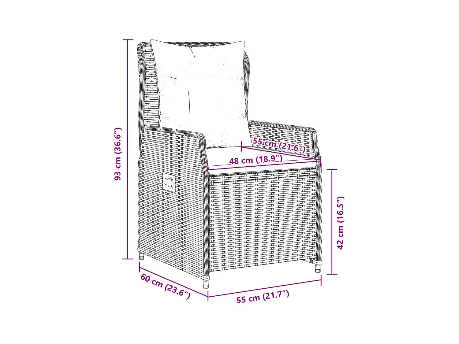 Set comedor de jardín 7 piezas con cojines ratán sintético marrón