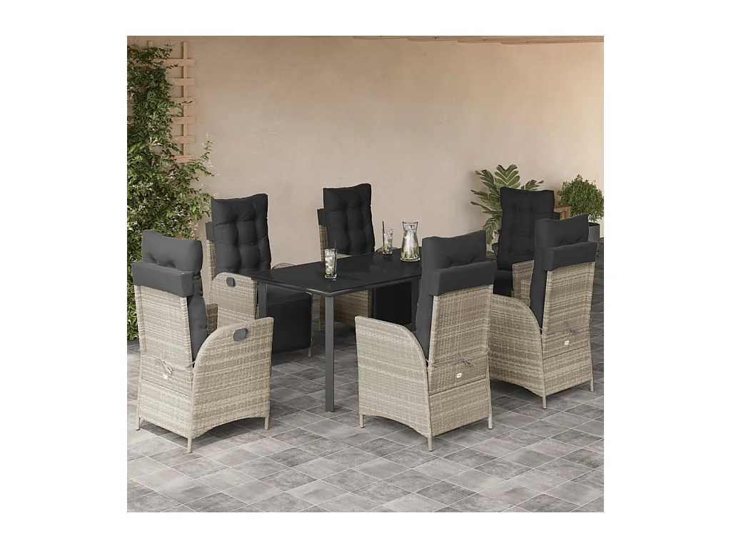 7-delige Tuinset met kussens poly rattan grijs