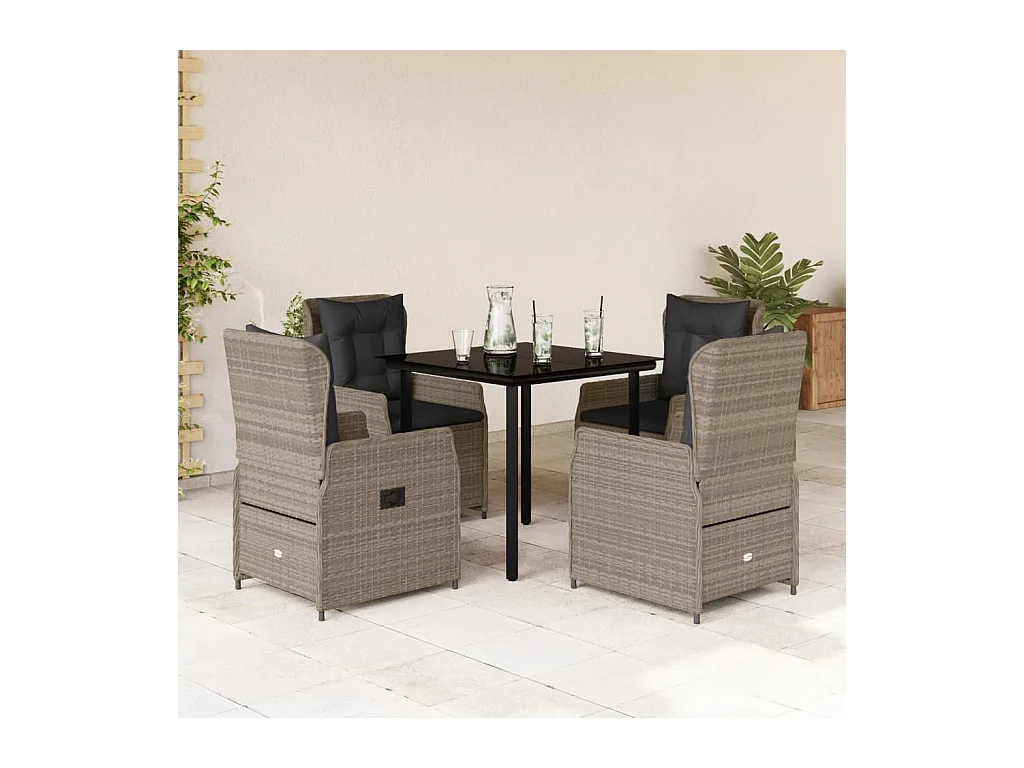 Ensemble à manger de jardin et coussins 5 pièces gris clair rotin