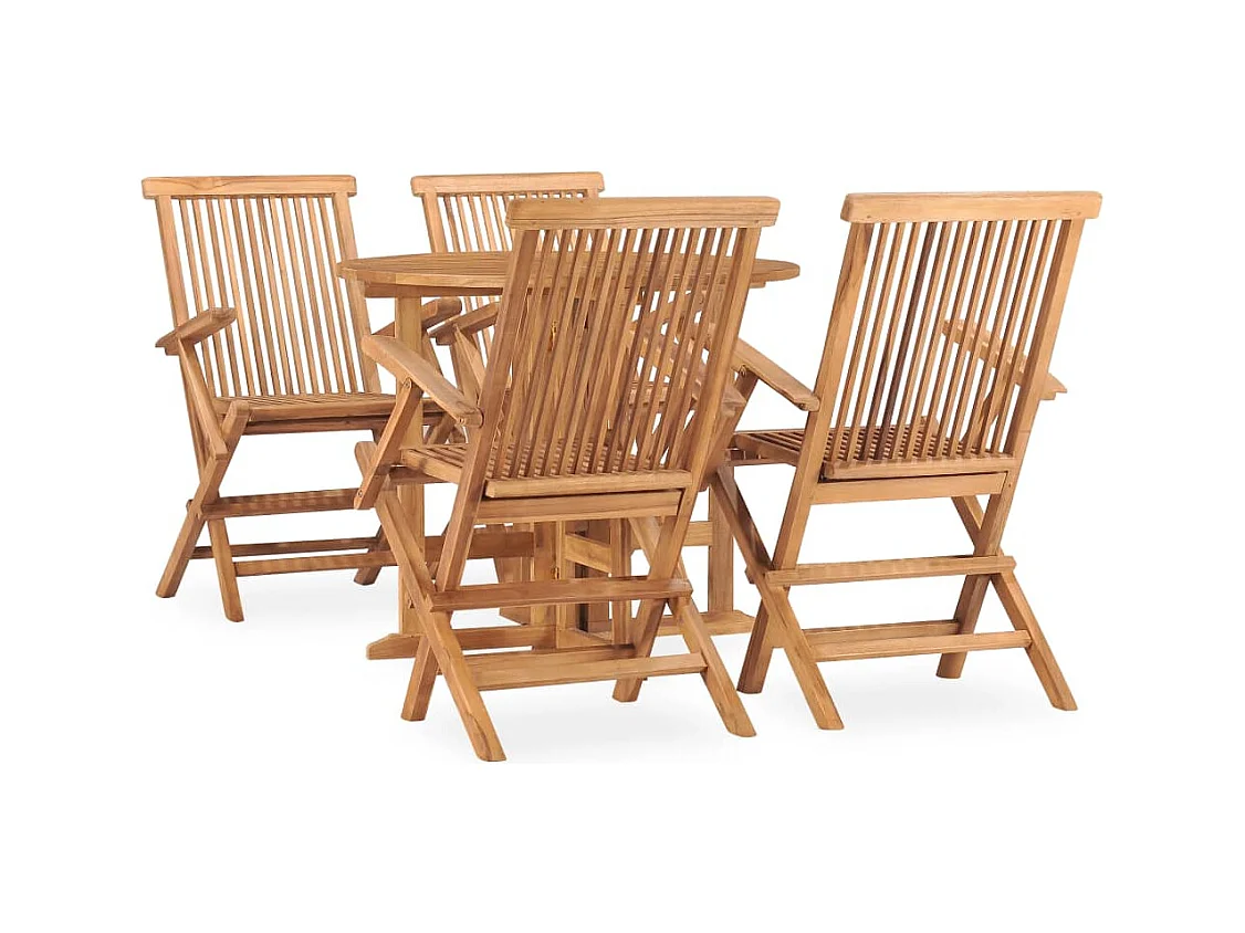 Mobilier à dîner d'extérieur pliable 5 pièces Bois solide de teck