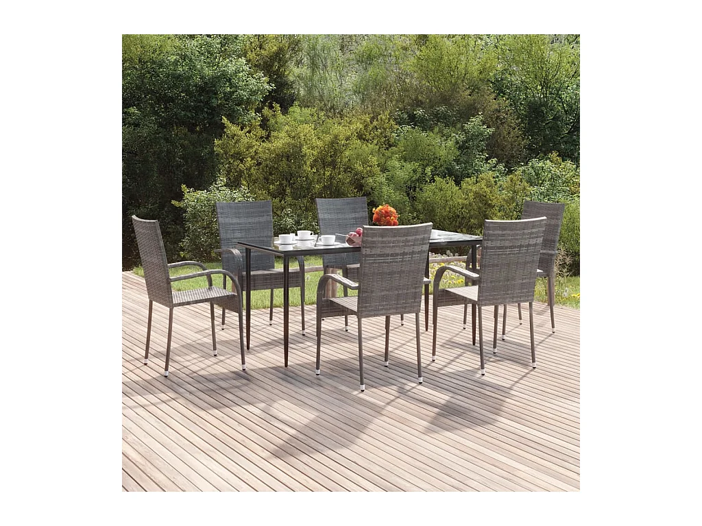 Ensemble à dîner de jardin 7 pièces Gris Résine tressée