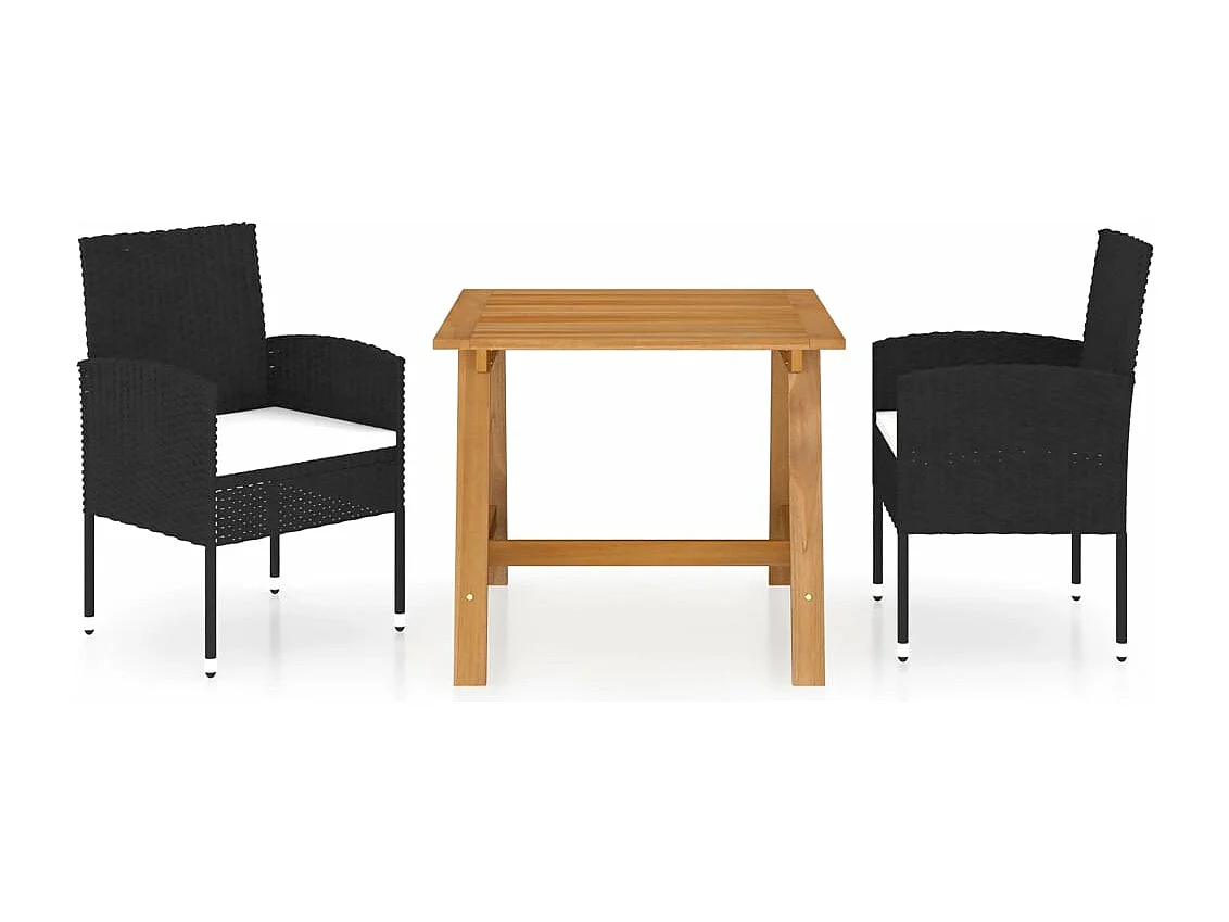 Ensemble de salle à manger de jardin 3 pièces Noir