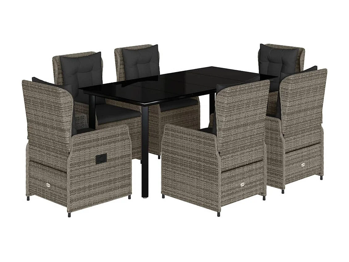 Set comedor jardín 7 piezas y cojines ratán sintético gris