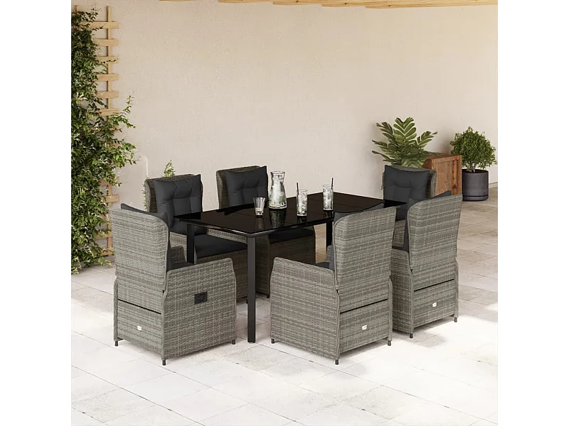 Ensemble à manger de jardin et coussins 7 pièces gris rotin