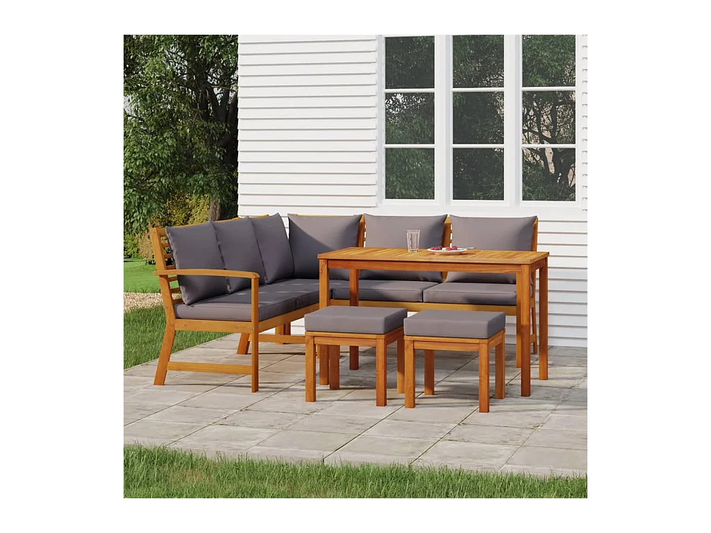 6 peças conjunto de jantar p/ jardim c/ almofadões acácia maciça