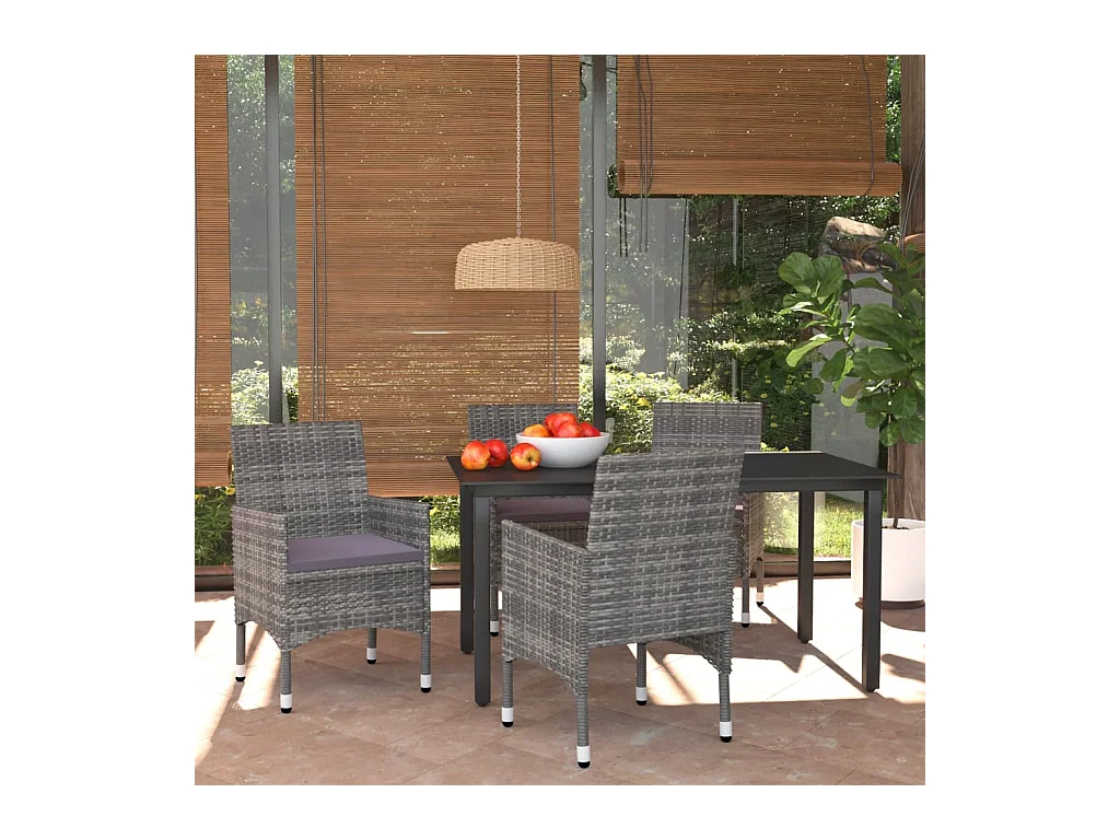 Mobilier à dîner de jardin et coussins 5 pièces Résine tressée Gris