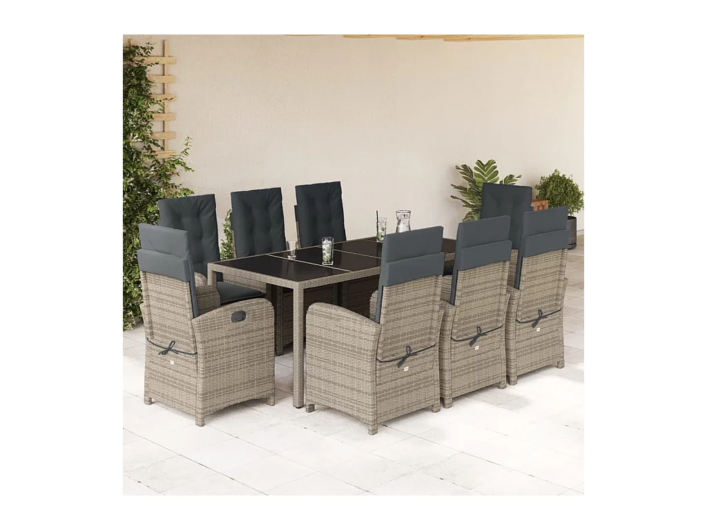 9-delige Tuinset met kussens poly rattan grijs