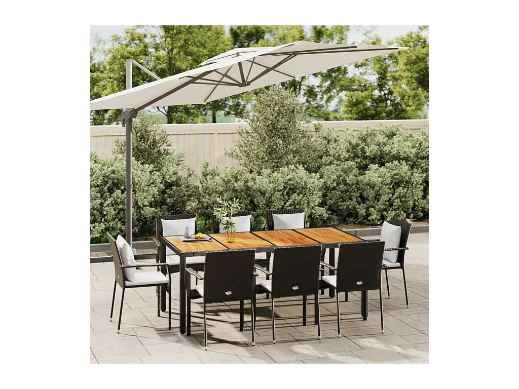 Mobilier à dîner de jardin 9 pièces et coussins noir résine tressée