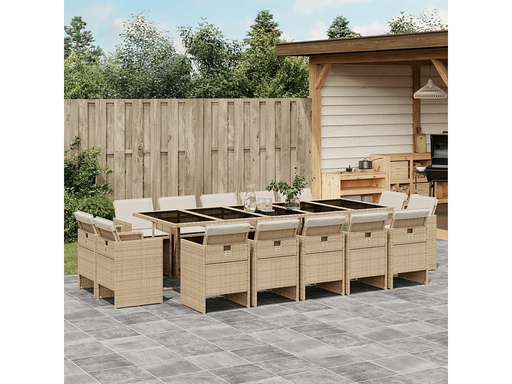 15-delige Tuinset met kussens poly rattan beige