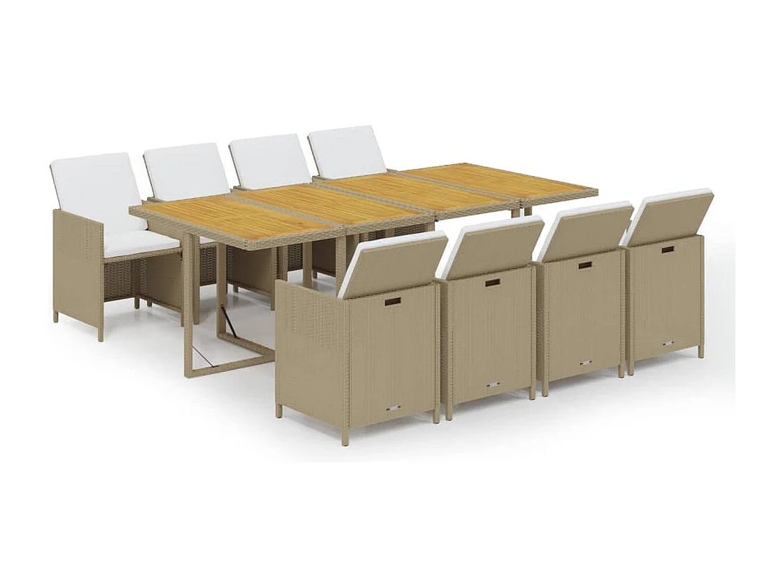 Set de comedor jardín 9 piezas con cojines ratán sintético beige