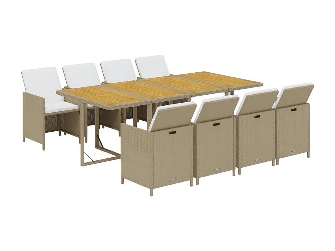 Set de comedor jardín 9 piezas con cojines ratán sintético beige
