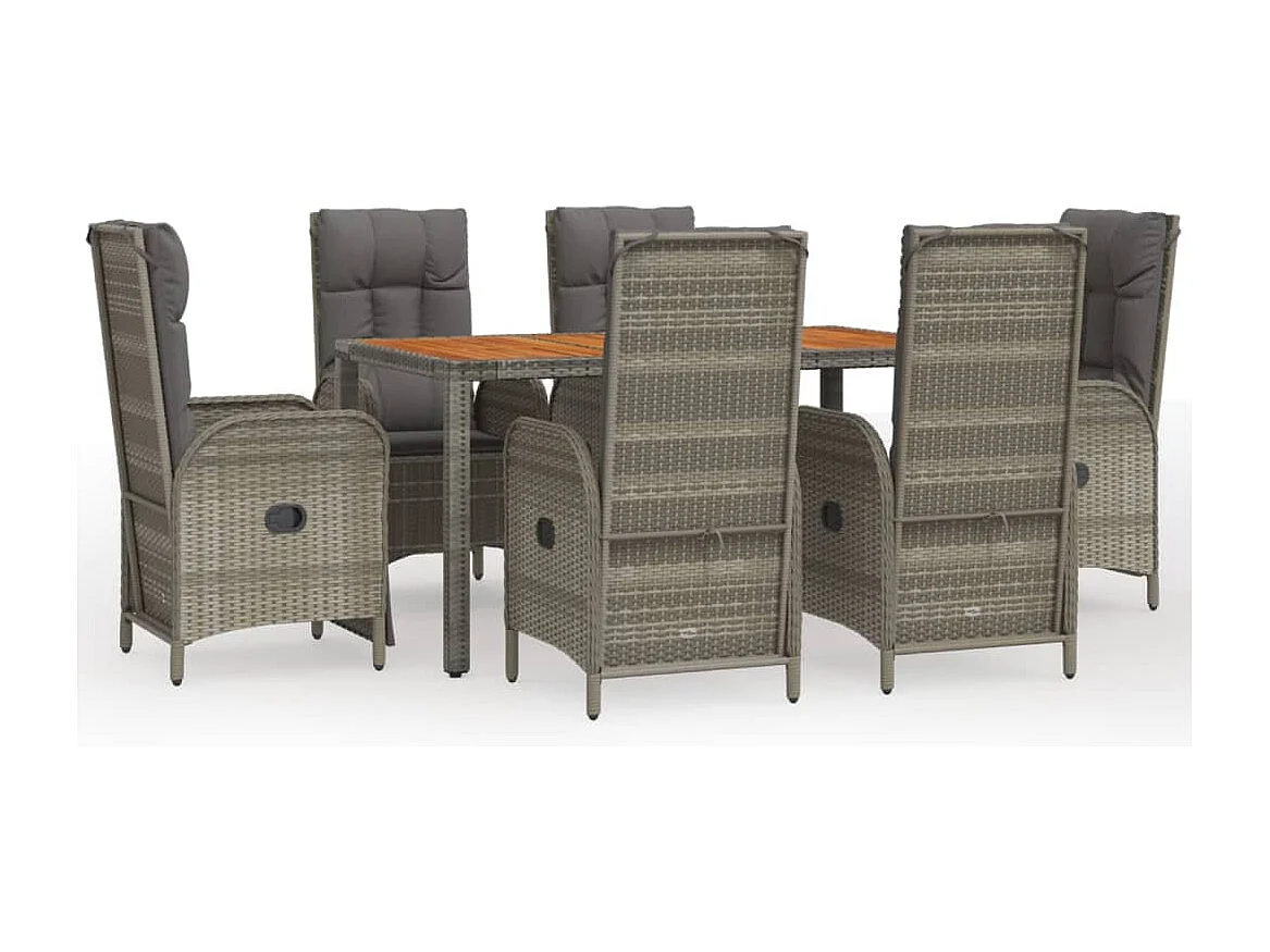 Mobilier à dîner de jardin et coussins 7 pièces gris rotin