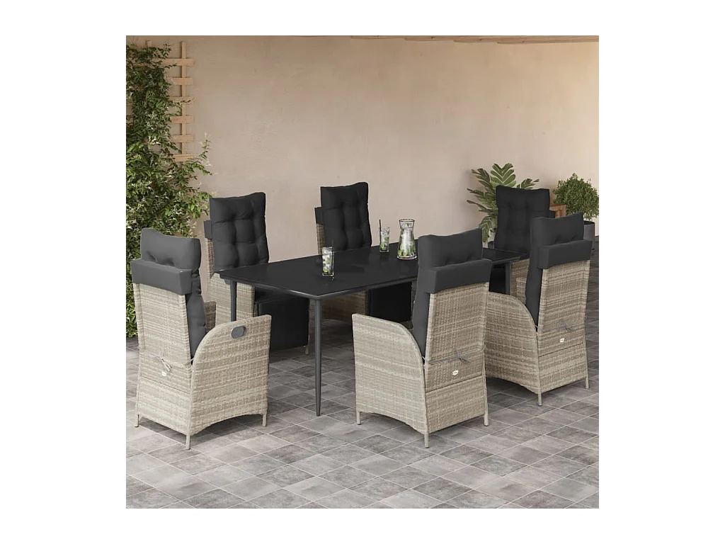 7-delige Tuinset met kussens poly rattan grijs