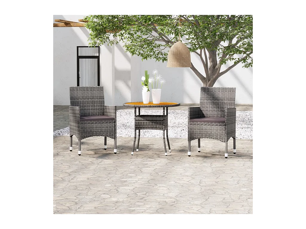 Mobilier à dîner de jardin 3 pièces Résine tressée Gris