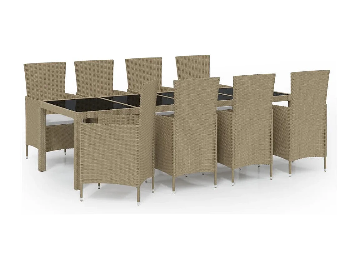 11 peças conjunto jantar p/ exterior c/ almofadões vime PE bege