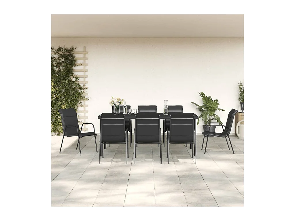 Juego de comedor para jardín 9 piezas acero y textilene negro