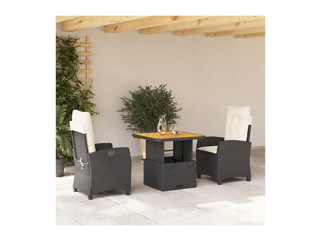 Ensemble à manger de jardin avec coussins 3 pièces Noir