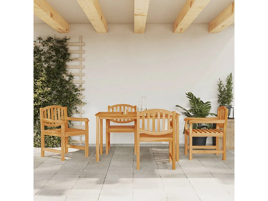 5 peças conjunto de jantar p/ jardim madeira de teca maciça