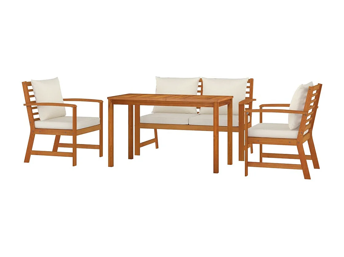 Juego comedor de jardín 4 piezas con cojines madera maciza acacia