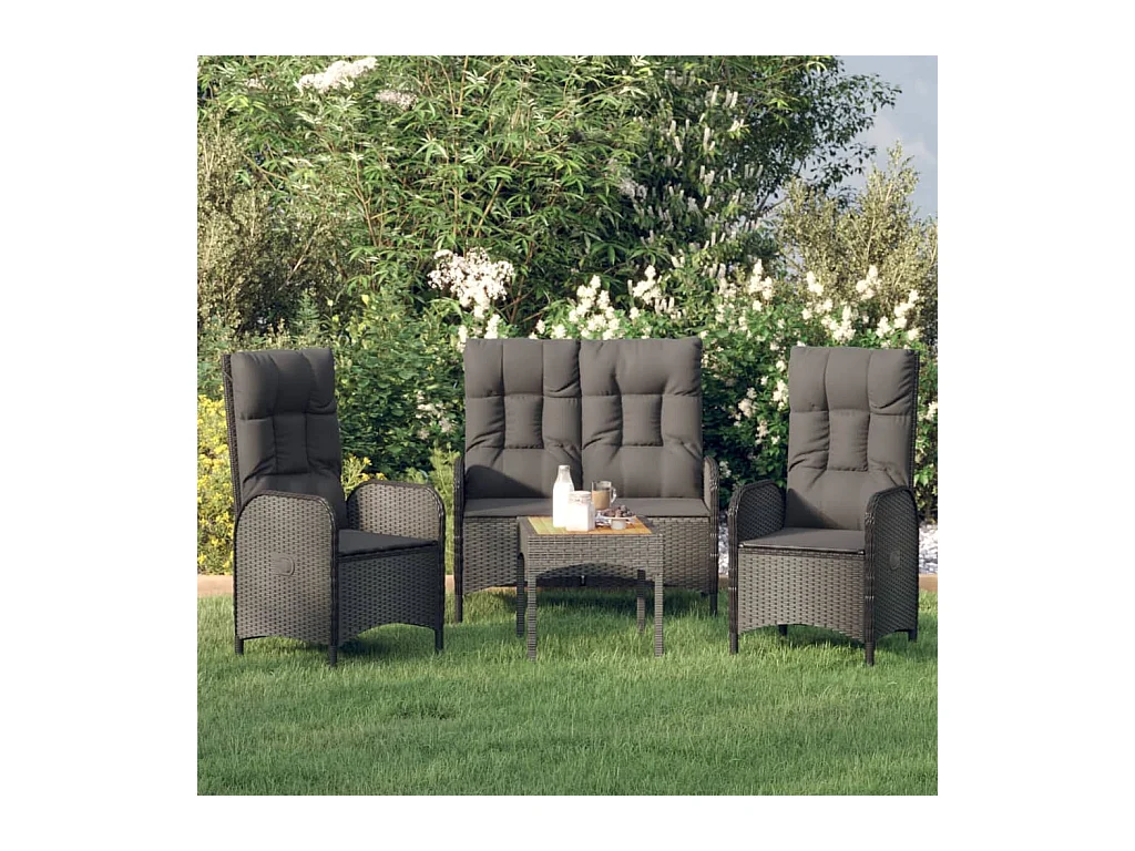 Ensemble de salle à manger de jardin avec coussins 3 pièces Noir