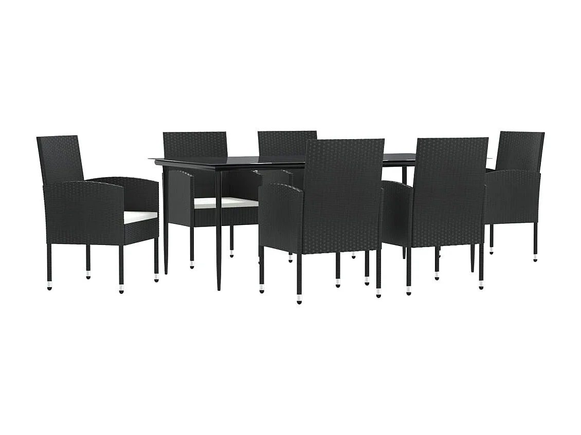 7 peças conjunto de jantar para jardim vime PE e aço preto
