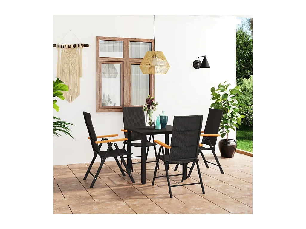 Ensemble de salle à manger de jardin 5 pièces Noir et marron
