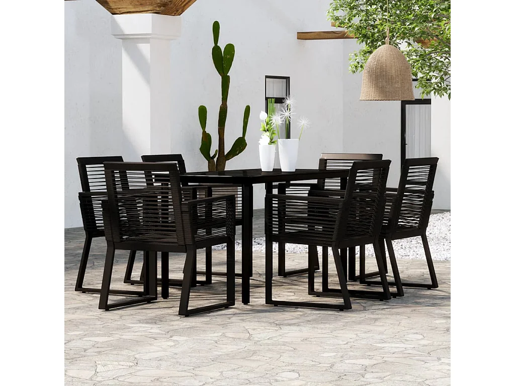7 peças conjunto de jantar para jardim preto