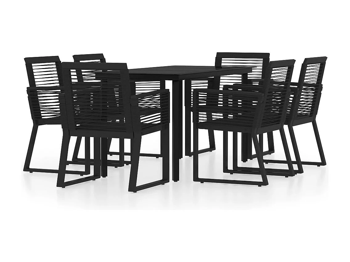 7 peças conjunto de jantar para jardim preto