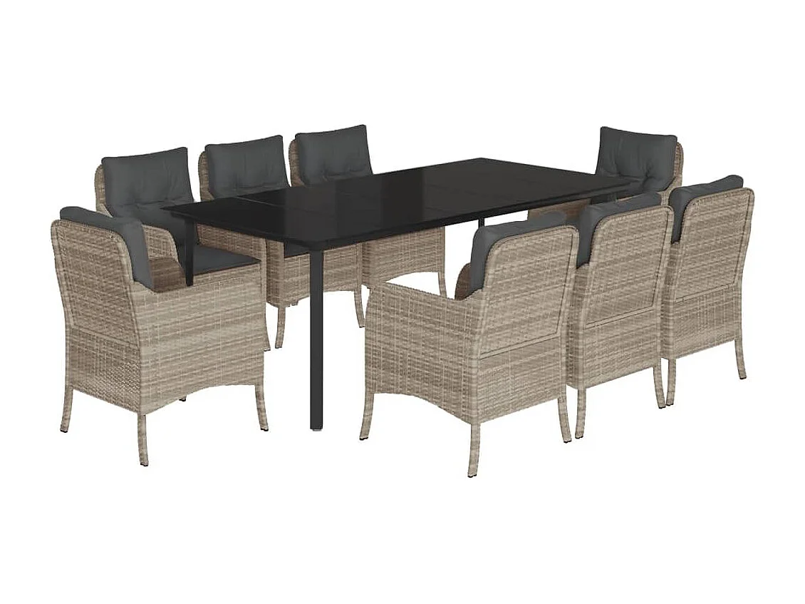 Set comedor de jardín 9 piezas cojines ratán sintético gris claro