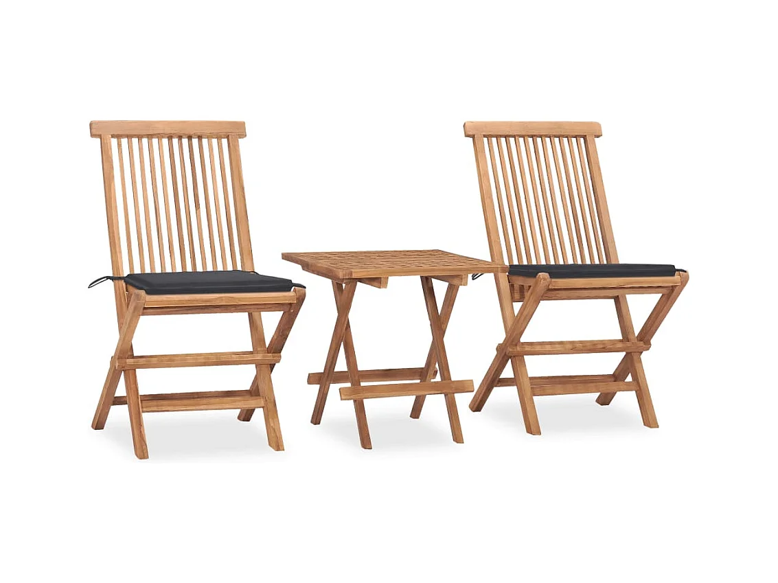Mobilier à dîner d'extérieur pliable avec coussin 3 pièces Teck