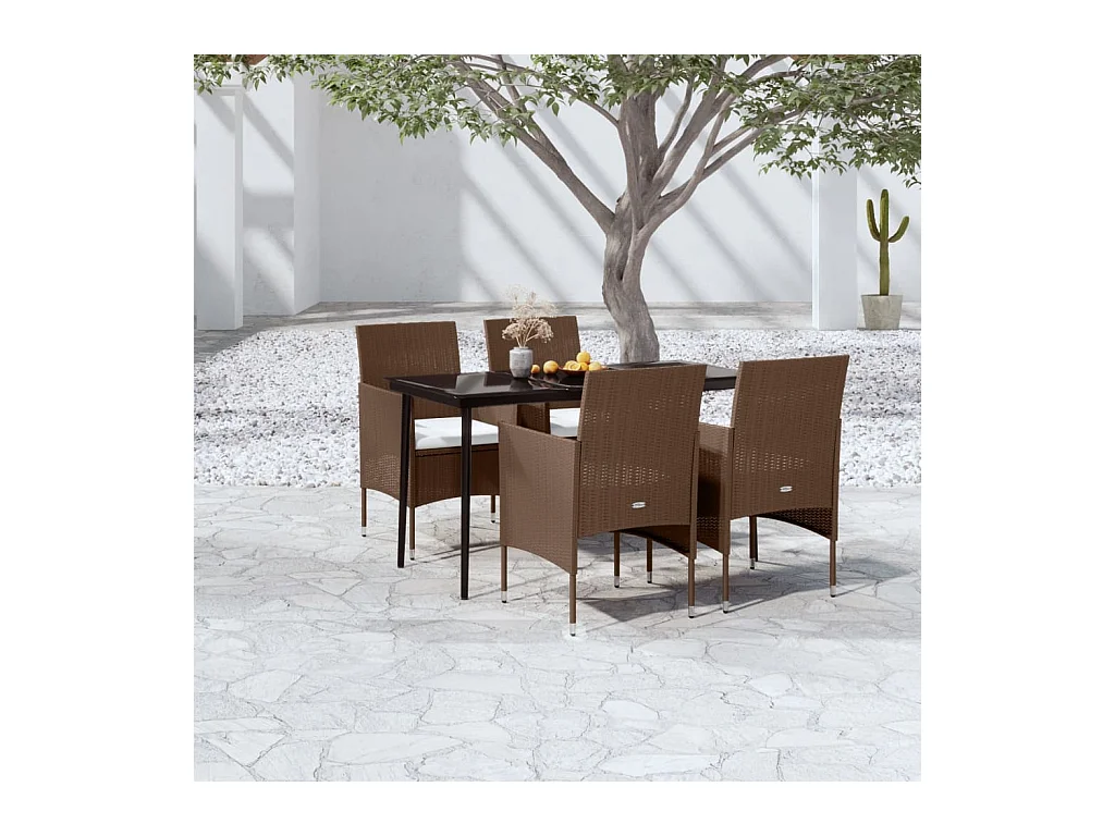 Mobilier de salle à manger de jardin coussins 5 pièces Marron/noir
