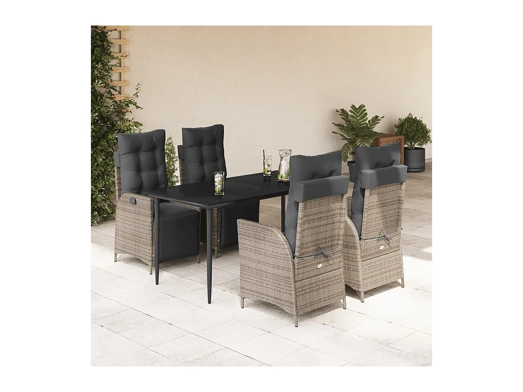 5-delige Tuinset met kussens poly rattan grijs