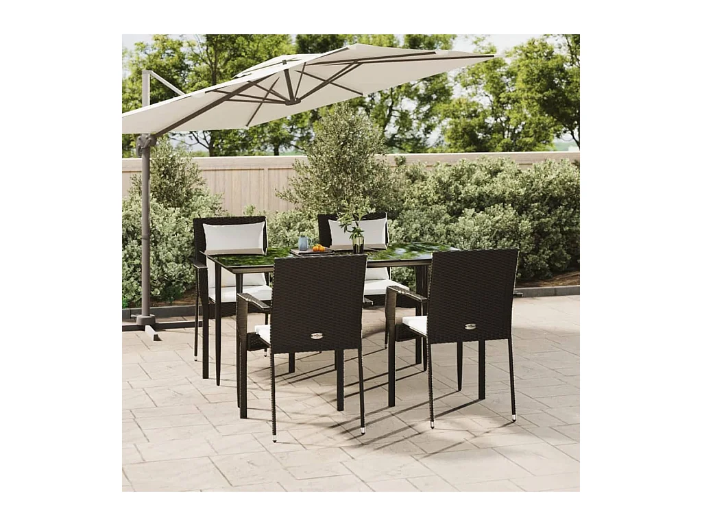 5-delige Tuinset met kussens poly rattan zwart