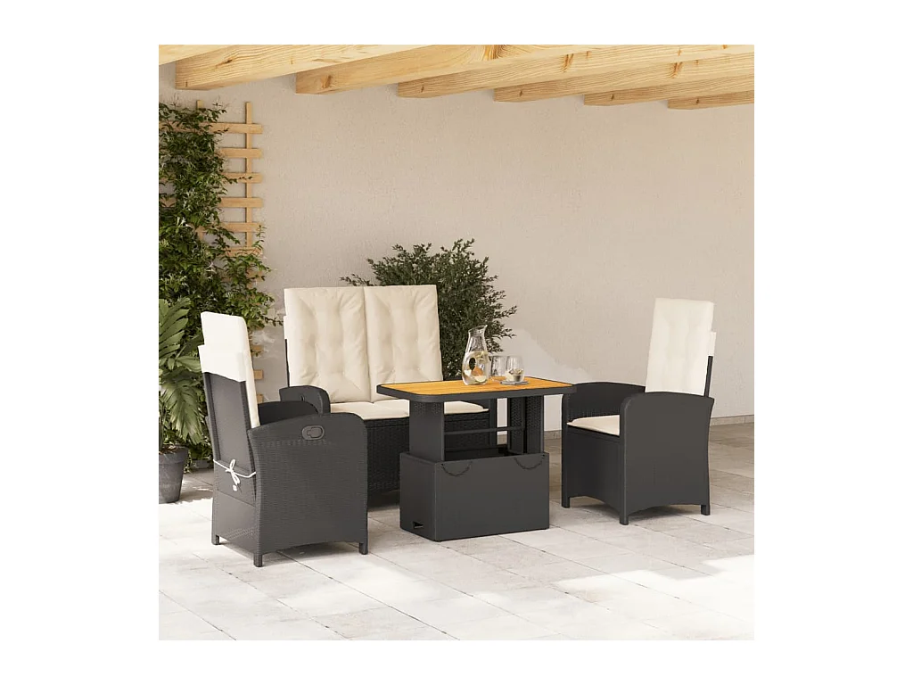 Ensemble à manger de jardin 4 pièces avec coussins noir