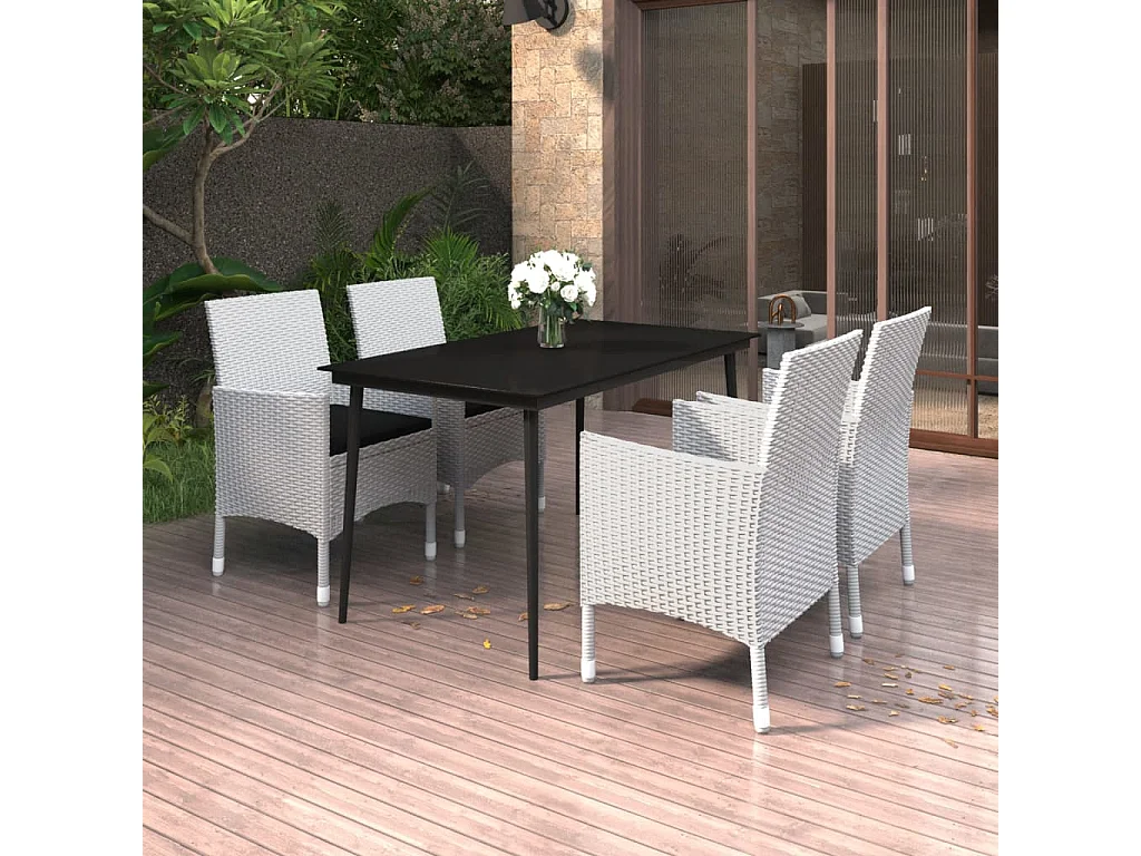Set comedor de jardín 5 piezas y cojines ratán sintético y vidrio