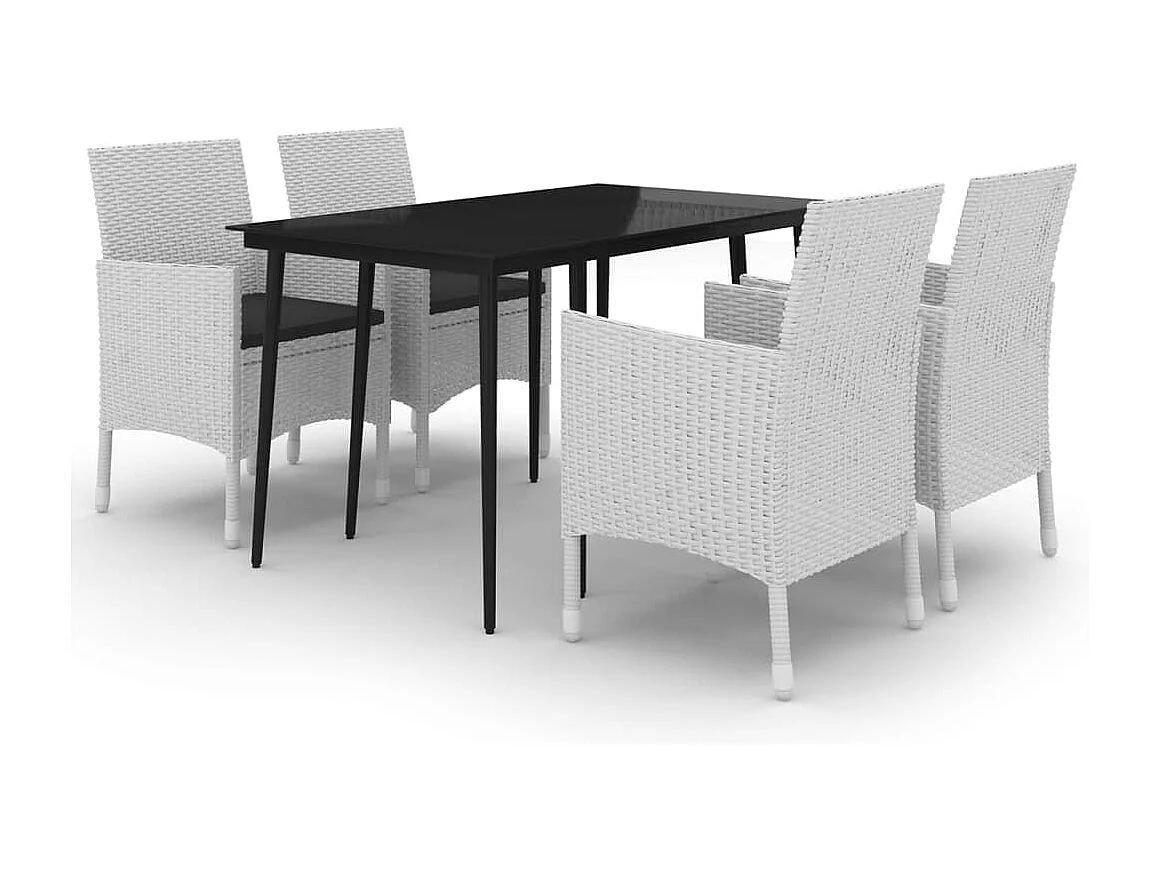 Set comedor de jardín 5 piezas y cojines ratán sintético y vidrio